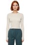 Women's Pink Viscose Ribbed Textured Fitted Crew Neck Long Sleeve Crop Blouse Suitable for Daily Use - 3