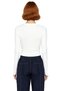 Women's Pink Viscose Ribbed Textured Fitted Crew Neck Long Sleeve Crop Blouse Suitable for Daily Use - 4