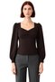 Women's Heart Neckline Gathered Woven Blouse Long Sleeves and Zipper Design Quality Stylish Comfortable - 3