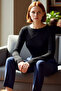 Women's Crew Neck Ribbed Detailed Fitted Spanish Sleeve Knitted Quality Stylish Comfortable Modern - 2