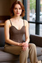 Women's Gabardine Peplum Blouse Heart Neckline Thick Straps Fitted Cut Casual Chic Quality Stylish Comfortable - 2