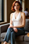 V Neck Fitted Crop Blouse Sandy Woven for Summer Casual - 2