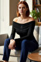 Women's Carmen Collar Gathered Buttoned Crop Knitted Quality Stylish Comfortable Modern Elegant Casual - 2