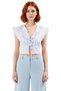 Women's V-Neck Tie Detail Short Sleeve Woven Blouse Quality Stylish Comfortable Modern Elegant Casual - 3