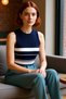 Women's Crew Neck Knitwear Blouse Thin Polyester Color Block Summer Comfortable Cut for Daily Wear - 2