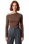 Women's Burgundy Draped Boat Neck Asymmetrical Stretchy Long Sleeve Knitted Blouse Ideal for Everyday Outfits - 3