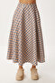 Checkered Midi Flared Skirt Lns0092 Cream Navy Blue - 4