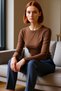 Women's Pink Viscose Ribbed Textured Fitted Crew Neck Long Sleeve Crop Blouse Suitable for Daily Use - 2