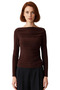 Women's Burgundy Boat Neck Draped Fitted Stretchy Knitted Long Sleeve Blouse Smart Casual Daily and Evening - 3