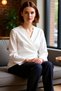 Elegant Double-Breasted Cut Long Sleeve Woven Top Women Quality Stylish Comfortable Modern Elegant Casual - 2