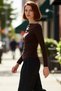 Women's Burgundy Boat Neck Draped Fitted Stretchy Knitted Long Sleeve Blouse Smart Casual Daily and Evening