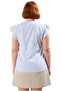 Women's V-Neck Ruffle Sleeve Buttoned Striped Woven Blouse Quality Stylish Comfortable Modern Elegant Casual - 4