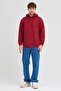 Men's Burgundy Standard Fit Regular Cut Fleece Lined 3 Thread Hooded Cotton Sweatshirt - 4