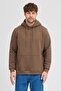 Men's Brown Standard Fit Regular Cut Fleece Lined 3 Thread Hooded Cotton Sweatshirt - 2