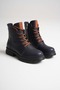 Women's Genuine Leather Zippered Lace-Up Casual Boots - Navy Blue