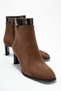 Brown Suede Minimal Buckle Heeled Women's Boots