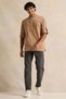 Men Beige Suede Tipped Kurta Shirt - 2