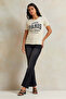 Women Beige Rhinestone Embellished T-Shirt - 2