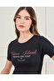 Women Black Rib Printed T-Shirt - 4