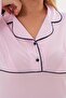 Women's Pink Shawl Collar Piped Special Design Maternity Pajama Set Nightgown 4-Piece Set - 3