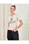 Women Beige Rib Printed T-Shirt