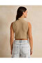 Women Beige Ribbed High Neck T-Shirt - 3