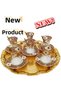 Gold Claret Red Pattern Embroidered Glass Porcelain Tea Set for 6 Persons Premium Porcelain - 4