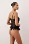 Black Lace and Satin Combination Ruffled Cup-Free Fantasy Body THMAW26BD00003 - 4