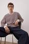 Burgundy Oversize/Wide Cut Striped Cotton Sweatshirt with Fleece Inside Tmnaw24Sw00065