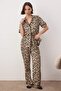 Çok Renkli %100 Pamuklu Leopar Desenli Biyeli Örme Pijama Takımı THMAW26PT00134 - 2