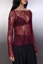 Koyu Bordo Regular Fit Kayık Yaka Dantel Esnek Örme Bluz TWOSS23BZ00795 - 3
