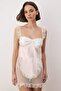 Beyaz-Pembe Tül Kapsız Babydoll/Fantezi Gecelik THMAW26LL00010 - 5