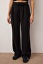 Siyah Cırt Cırt Kapamalı Yüksek Bel Pileli Wide Leg/Geniş Kesim Örme Pantolon TWOAW24PL00177 - 7