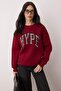 Burgundy Plaid Embroidered Oversize Thick Fleece Lined Knitted Sweatshirt Twoaw26Sw00231 - 2