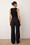 Siyah Cırt Cırt Kapamalı Yüksek Bel Pileli Wide Leg/Geniş Kesim Örme Pantolon TWOAW24PL00177 - 8