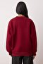 Burgundy Plaid Embroidered Oversize Thick Fleece Lined Knitted Sweatshirt Twoaw26Sw00231 - 4