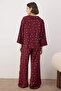 Bordo Kurdele/Fiyonklu ve Çiçekli Viskon Dokuma Pijama Takımı THMAW26PT00065 - 4