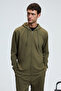 Gage Men's Hooded Metal Bird Eye Detailed Zippered Drawstring Pocket Khaki Sweatshirt - 6