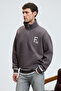 Plata men's half-zip kangaroo pocket sweatshirt with knit detail on sleeve and relaxed fit in smoke grey. - 5