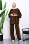 Modal Set with Brown Zippered Sweat Pants - 2