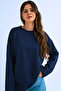 Women's Navy Blue Relax Fit Comfortable Cut 100% Cotton Long Sleeve Crew Neck Basic T-Shirt