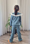 Petrol Ribbed Vintage Neck Sweatshirt & Flared Pants 2-Piece Girls' Set - 8