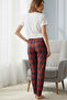 Women's Red Pajama Bottoms Suede Fabric Plaid Comfortable Fit with Ribbon Stretchy Soft Texture Without Pockets - 4