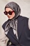 Gray Rose Pattern Twill Silk Scarf - 2