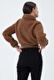 Women's Plush Short Comfort Long Sleeve Crop Fleece Brown Coat - 5