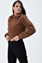 Women's Plush Short Comfort Long Sleeve Crop Fleece Brown Coat - 4