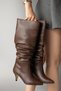 Bellows Boots Women |   Below-The-Knee Gathered Detail |   Short Heeled Stylish Evening Dress Boot Wide Leg Drawstring - 3