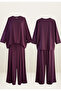 Light Touch Fabric Pleated Wide Leg Two-Piece Suit – Seasonless Hijab Suit (Size 36-50) Burgundy - 8