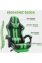 Ergonomic Gaming Chair Heavy Duty Office Throne with Headrest Armrest and Footrest Green - 2