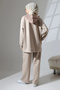 Women's Stone Color Seasonal Combed Cotton Bottom and Top Sporty and Comfortable Two-Piece Tunic Trousers Stylish Hijab Set - 5